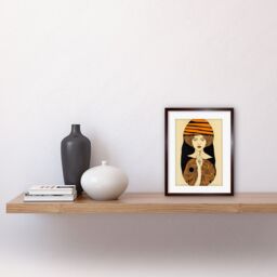 "Artery8 Wall Art Print Woman Portrait Retro Mid Century Modern Art Nouveau Artwork Framed 9X7 Inch in Brown - Size: W7"" x H9""" - thumbnail 2