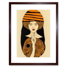 "Artery8 Wall Art Print Woman Portrait Retro Mid Century Modern Art Nouveau Artwork Framed 9X7 Inch in Brown - Size: W7"" x H9""" - thumbnail 1