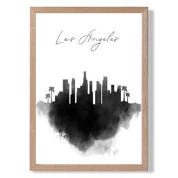 ARTZE Los Angeles Watercolour Skyline City Framed Print SIZE: A2 with Oak Frame in Black - Size: A4 - thumbnail 1