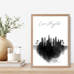 ARTZE Los Angeles Watercolour Skyline City Framed Print SIZE: A2 with Oak Frame in Black - Size: A4 - thumbnail 2