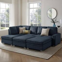 Home Detail Alcott Corner Sofa, Left Hand Facing With Double Footstool in Dark Blue - thumbnail 1