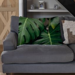 Benjamin Tate Design Monstera Leaves in home interior Designer Blanket in Natural - Size: 120 cm x 150 cm - thumbnail 2