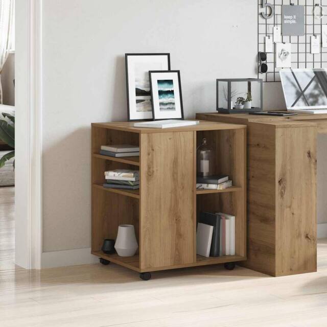Berkfield Home Rolling Cabinet Artisan Oak 60x53x72 cm Engineered Wood in Brown - Size: 60 x 53 x 72 cm - image 1