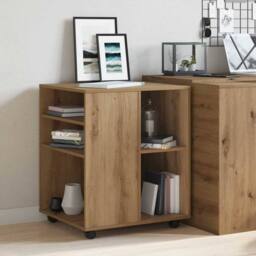 Berkfield Home Rolling Cabinet Artisan Oak 60x53x72 cm Engineered Wood in Brown - Size: 60 x 53 x 72 cm - thumbnail 4