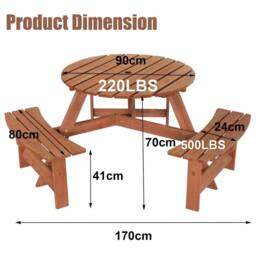 Havendro Picnic Table Set With 6 Seater BBQ Beach Outdoor Deck in Brown - thumbnail 2