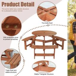 Havendro Picnic Table Set With 6 Seater BBQ Beach Outdoor Deck in Brown - thumbnail 3