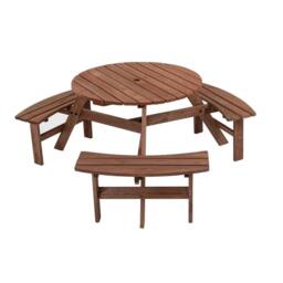 Havendro Picnic Table Set With 6 Seater BBQ Beach Outdoor Deck in Brown - thumbnail 1