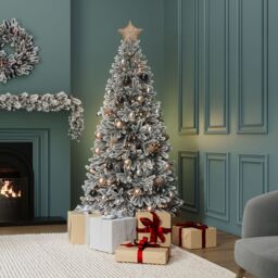 Charles Bentley 7ft Pre-Lit Faux Hinged Snowy Christmas Tree - 370 Warm White LED Lights