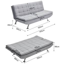 Living and Home Fabric 3-Seater Convertible Sofa Bed in Light Grey - thumbnail 3