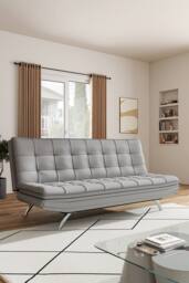 Living and Home Fabric 3-Seater Convertible Sofa Bed in Light Grey - thumbnail 1