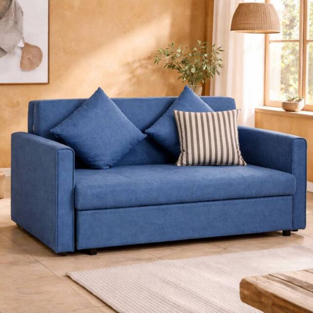 Wyld Haus Palani Bayo Snow Flannel Deep Blue 2 Seater Sofa Bed Hidden Storage in Dark Blue - image 1