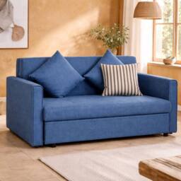 Wyld Haus Palani Bayo Snow Flannel Deep Blue 2 Seater Sofa Bed Hidden Storage in Dark Blue - thumbnail 1