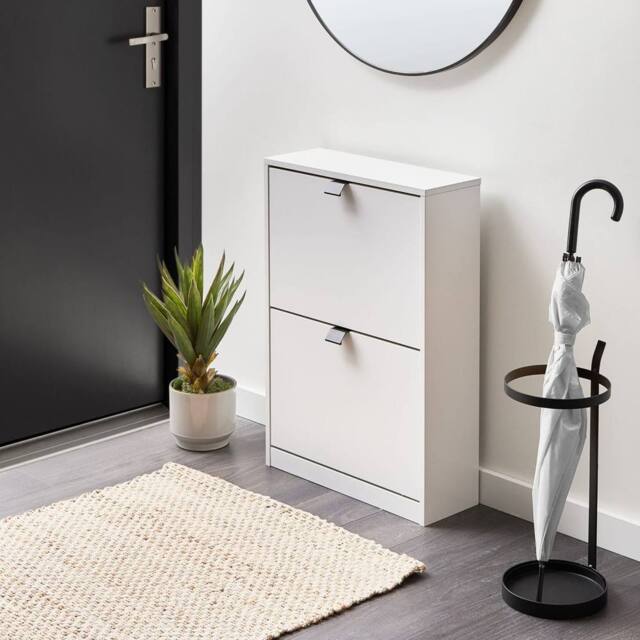 Wyld and Coco Shoe Storage Cabinet - White MDF 2 Compartments - image 1