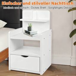 Kelvenix Drawer Cabinet End Side Table Bedroom Furniture Storage Nightstand in White - thumbnail 4