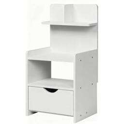Kelvenix Drawer Cabinet End Side Table Bedroom Furniture Storage Nightstand in White - thumbnail 1