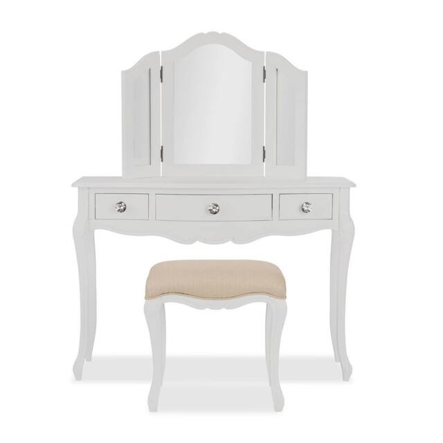 Statement Furniture Juliette Dressing Table Set with Crystal Handles (with Stool & Mirror) in White - image 1