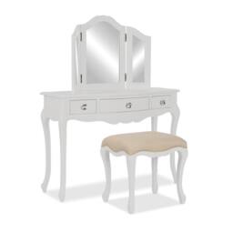 Statement Furniture Juliette Dressing Table Set with Crystal Handles (with Stool & Mirror) in White - thumbnail 2