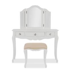 Statement Furniture Juliette Dressing Table Set with Crystal Handles (with Stool & Mirror) in White - thumbnail 1