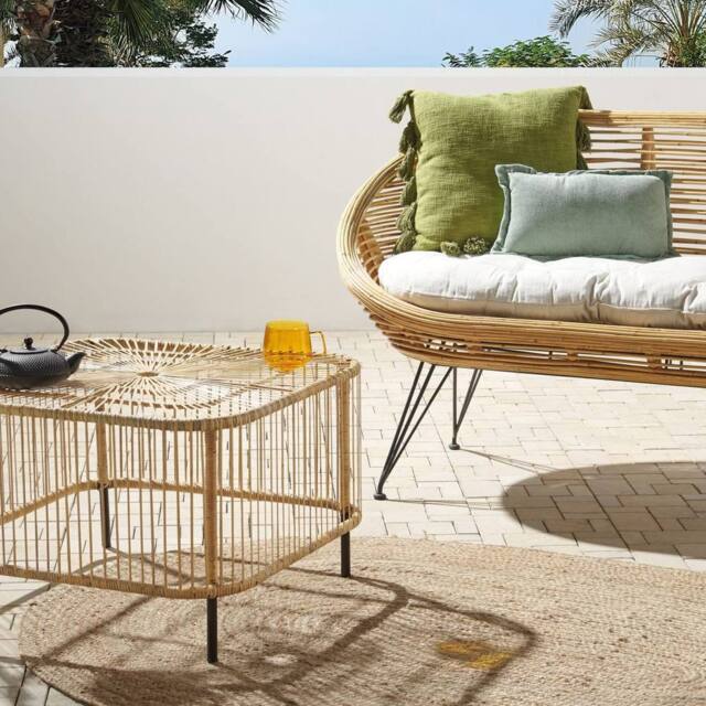 Wyld and Coco Outdoor Rattan Coffee Table Natural Powder Coat Handmade Boho Style - image 1