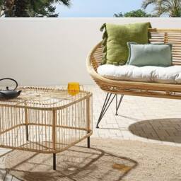 Wyld and Coco Outdoor Rattan Coffee Table Natural Powder Coat Handmade Boho Style