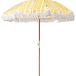 Wyld and Coco Garden Parasol 150 cm Round Beech Wood Pole Tilt Yellow and White UV - thumbnail 2