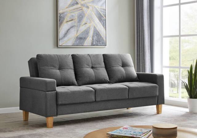 Home Detail Victoria Fabric Sofa Bed With Tufted Detail Removable Armrests & Wooden Legs in Charcoal - image 1
