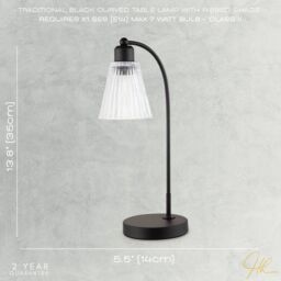Happy Homewares Traditional Matte Black Arch Desk Table Lamp with Clear Ribbed Shade - thumbnail 5