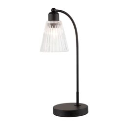 Happy Homewares Traditional Matte Black Arch Desk Table Lamp with Clear Ribbed Shade - thumbnail 1