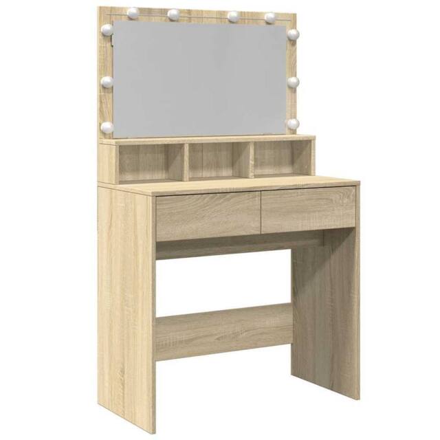 Berkfield Home Dressing Table with LED Sonoma Oak 80x41x134.5 cm in Light Brown - image 1