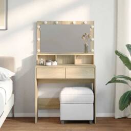 Berkfield Home Dressing Table with LED Sonoma Oak 80x41x134.5 cm in Light Brown - thumbnail 2