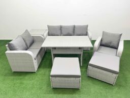 Fimous Patio PE Wicker 8 Seater Outdoor Rattan Furniture Sofa Sets w/ Rectangular Dining Table Reclining Chair Loveseat Sofa 3 Seater Sofa 2 Big - thumbnail 1
