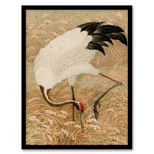 "Artery8 Sarus Crane Foraging in Rice Field Audsley Framed Wall Art Print in Beige - Size: W12"" x H16""" - image 1