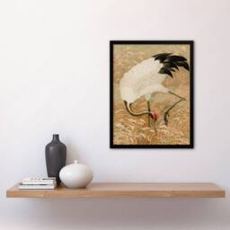 "Artery8 Sarus Crane Foraging in Rice Field Audsley Framed Wall Art Print in Beige - Size: W12"" x H16""" - thumbnail 4