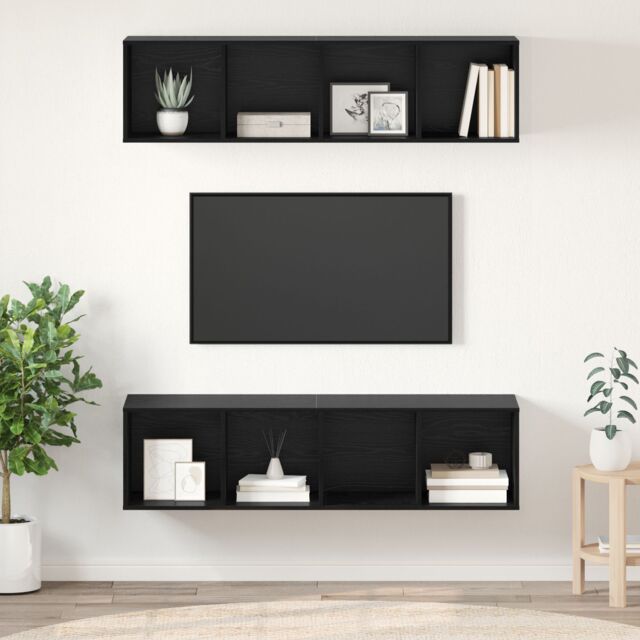 Berkfield Home Wall-mounted with Storage 2 pcs Black oak 37 x 37 x 142.5 cm Engineered wood - image 1