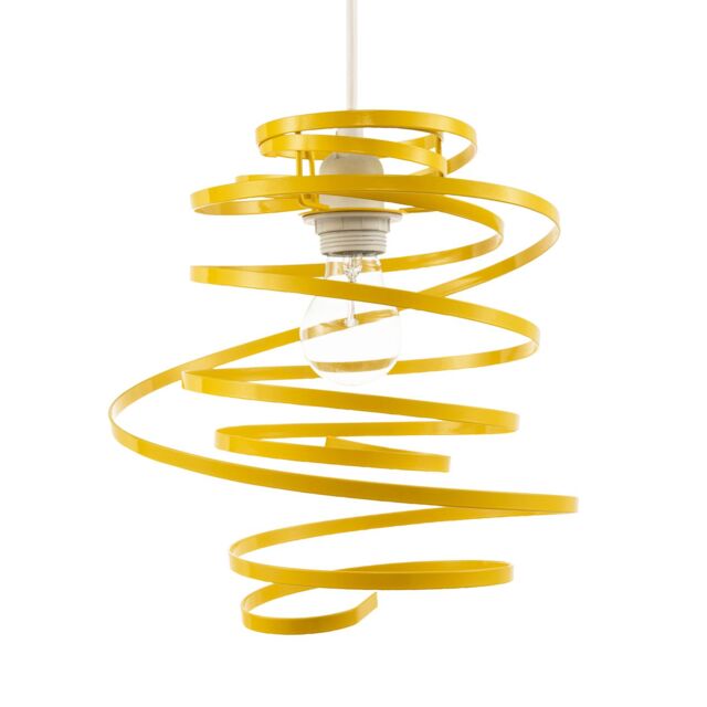 Happy Homewares Gloss Metal Double Ribbon Spiral Swirl Ceiling Light Pendant in Yellow - image 1