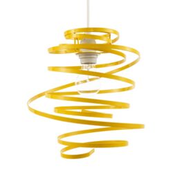 Happy Homewares Gloss Metal Double Ribbon Spiral Swirl Ceiling Light Pendant in Yellow - thumbnail 1
