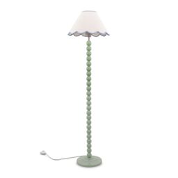 ValueLights Bobbins Sage Green Floor Lamp with Tapered Natural Linen Scallop Shade in Pale Blue - thumbnail 2