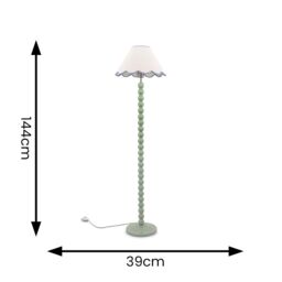 ValueLights Bobbins Sage Green Floor Lamp with Tapered Natural Linen Scallop Shade in Pale Blue - thumbnail 6