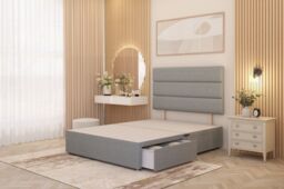 Somnior Chambery Linen Fabric Hybrid Pocket Sprung Orthopaedic Divan Bed Set with 2 Drawers & Upholstered Headboard in Light Grey - Size: Double - thumbnail 5
