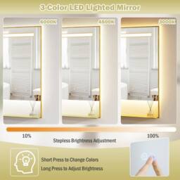 Gymax 80 x 60 cm Bathroom Mirror Aluminum Vanity Mirror With LED & Shelf in Gold - thumbnail 4