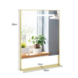 Gymax 80 x 60 cm Bathroom Mirror Aluminum Vanity Mirror With LED & Shelf in Gold - thumbnail 2