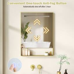 Gymax 80 x 60 cm Bathroom Mirror Aluminum Vanity Mirror With LED & Shelf in Gold - thumbnail 3