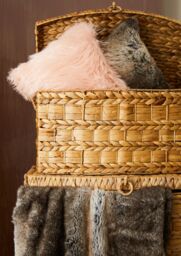 Orsina Bosie Mongolian Faux Fur Pink Square Cushion - thumbnail 3