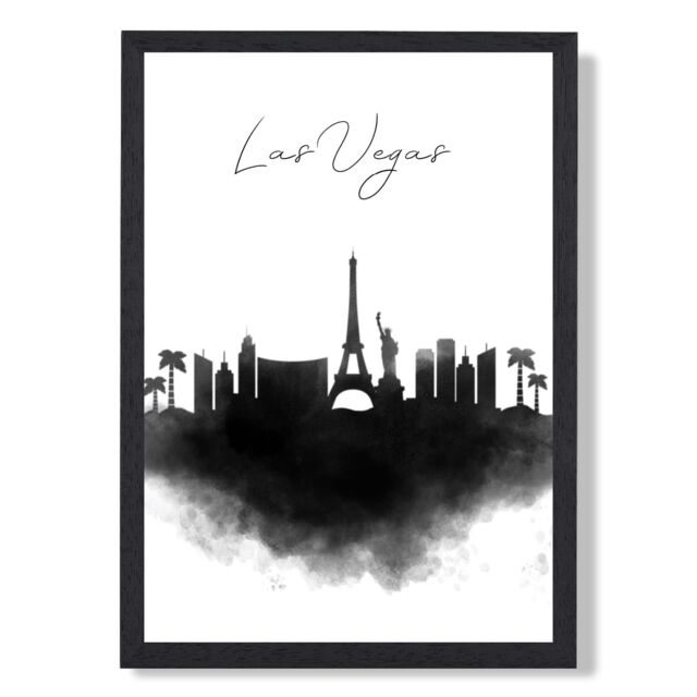 ARTZE Las Vegas Watercolour Skyline City Framed Print SIZE: A3 with Black Frame - Size: A4 - image 1