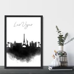 ARTZE Las Vegas Watercolour Skyline City Framed Print SIZE: A3 with Black Frame - Size: A4 - thumbnail 2