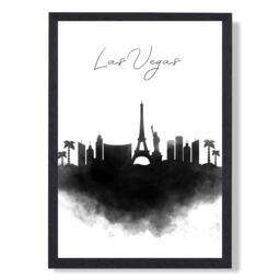 ARTZE Las Vegas Watercolour Skyline City Framed Print SIZE: A3 with Black Frame - Size: A4 - thumbnail 1