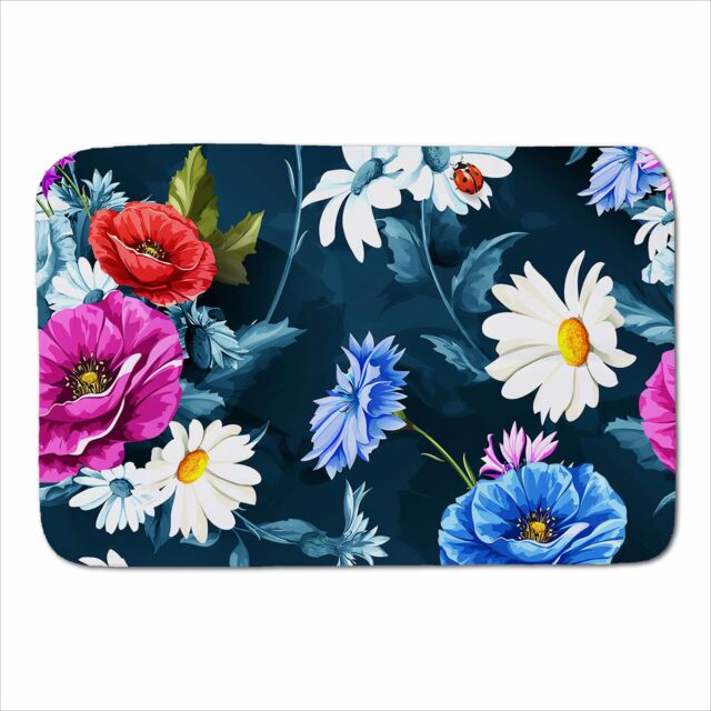 Warren Reed - Designer Poppy Flowers With Chamomile Sherpa Blanket in Blue - Size: Large - image 1