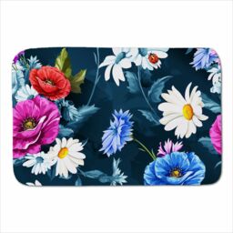 Warren Reed - Designer Poppy Flowers With Chamomile Sherpa Blanket in Blue - Size: Large - thumbnail 1