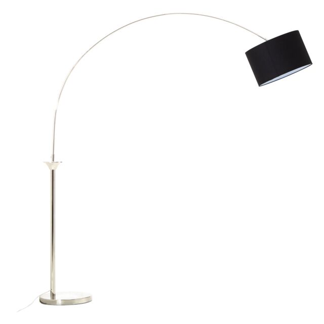 Orsina Nickel Finish Floor Lamp, Arched Metal Frame with Black Shade, Modern Tall Standing Lamp for Living Room - image 1