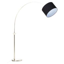 Orsina Nickel Finish Floor Lamp, Arched Metal Frame with Black Shade, Modern Tall Standing Lamp for Living Room - thumbnail 2